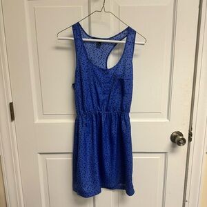 Forever 21 Blue Sleeveless Dress with Black Polka Dots